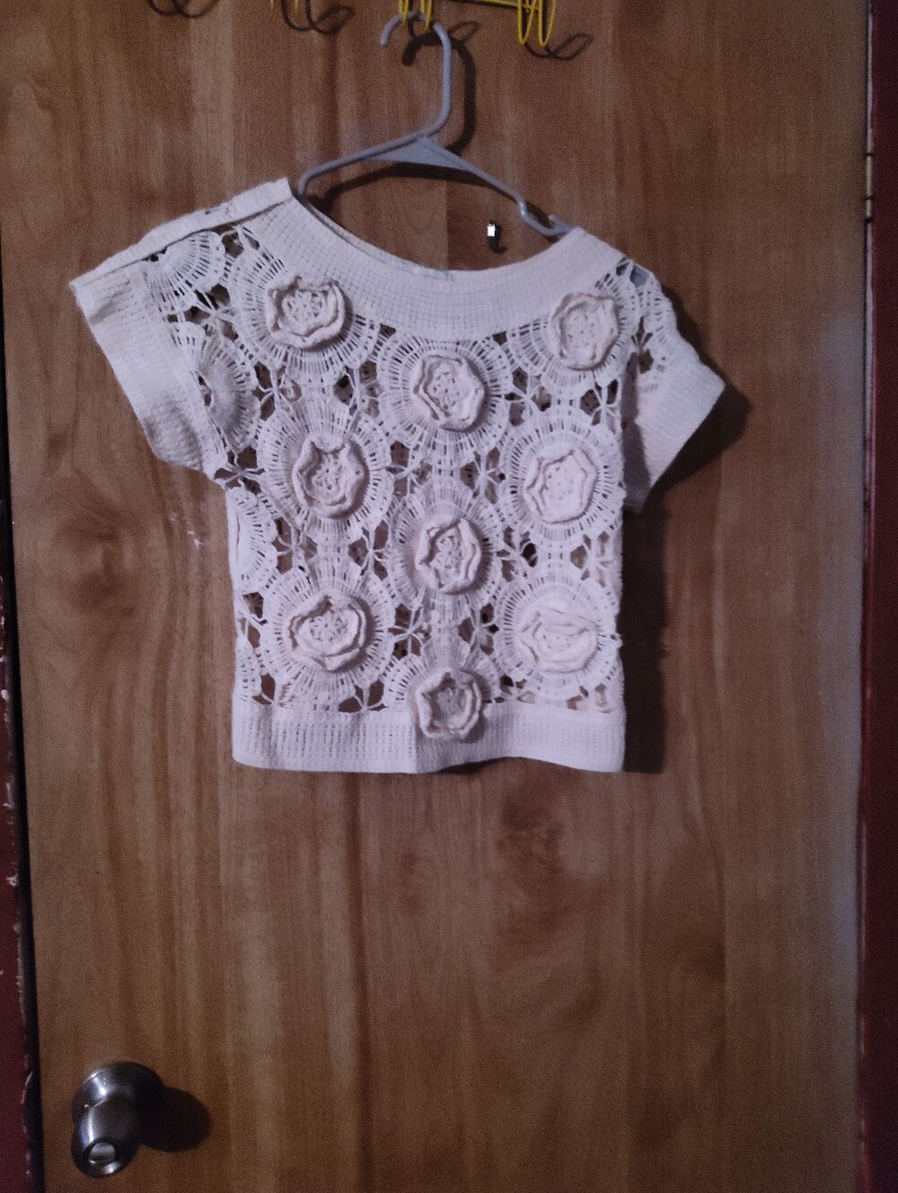 Rebellion Cream Crocheted Floral Short Sleeve Top